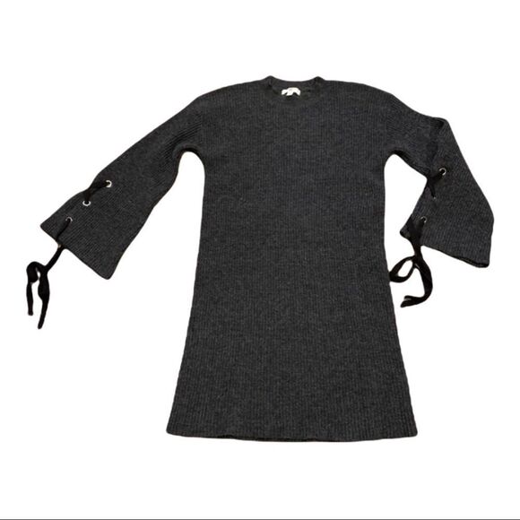 Nordstrom BP Gray Ribbed Sweater Dress Bell Sleeves Laced XS - Picture 1 of 5